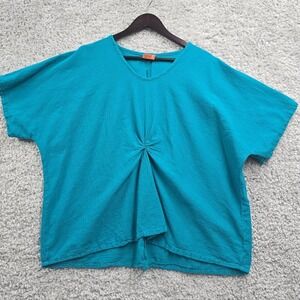 Oh My Gauze Womens Twist Front Cotton Top One Size Blue Lagenlook Casual